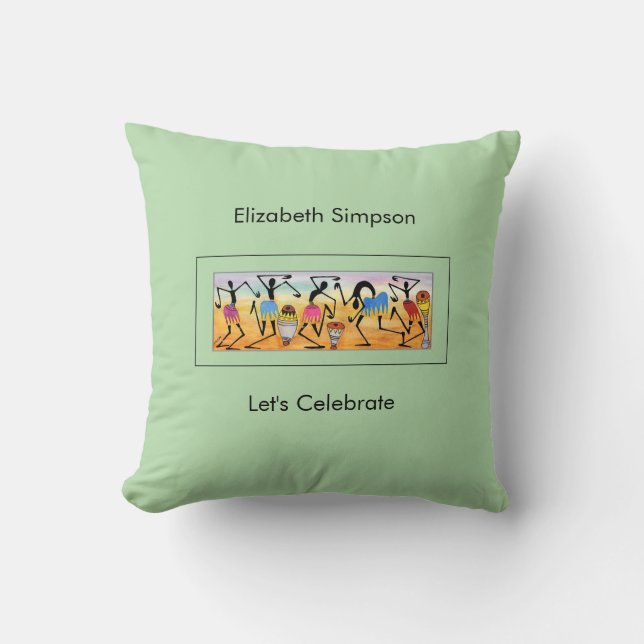Cute green, African Art, Break Dance Throw Pillow (Front)