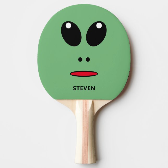 Cute Green Alien Face Fun Personalized KIds Ping Pong Paddle (Front)