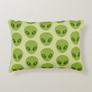 Cute Green Alien Heads Pattern Accent Pillow