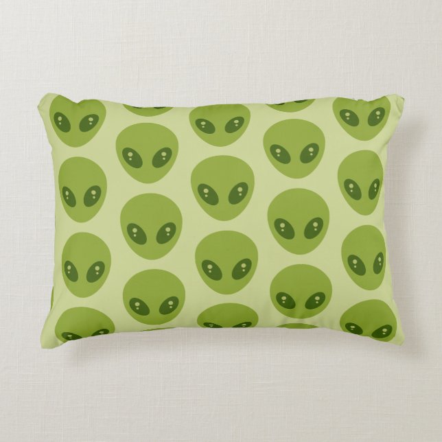 Cute Green Alien Heads Pattern Accent Pillow (Front)