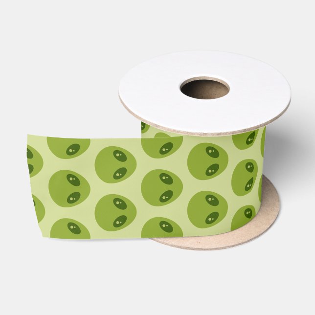 Cute Green Alien Heads Pattern Satin Ribbon (Spool)