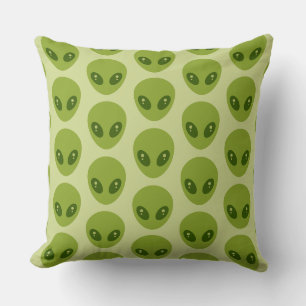 Cute Green Alien Heads Pattern Throw Pillow