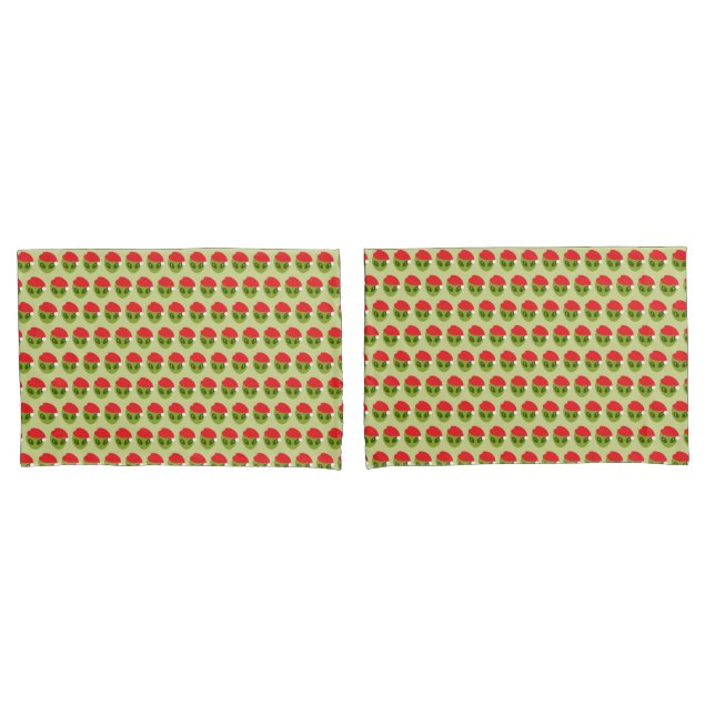 Cute Green Alien in Santa Hat Pattern Pillowcase (Front-Set)