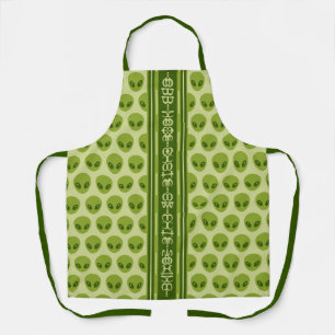 Cute Green Alien Pattern with Your Name in Glyphs Apron