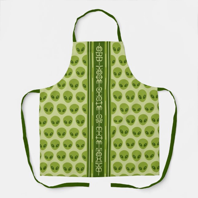 Cute Green Alien Pattern with Your Name in Glyphs Apron (Front)