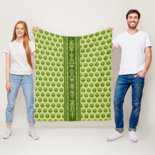 Cute Green Alien Pattern with Your Name in Glyphs Fleece Blanket