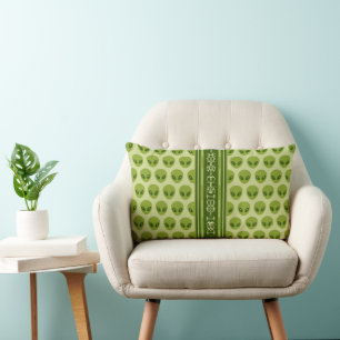Cute Green Alien Pattern with Your Name in Glyphs Lumbar Pillow