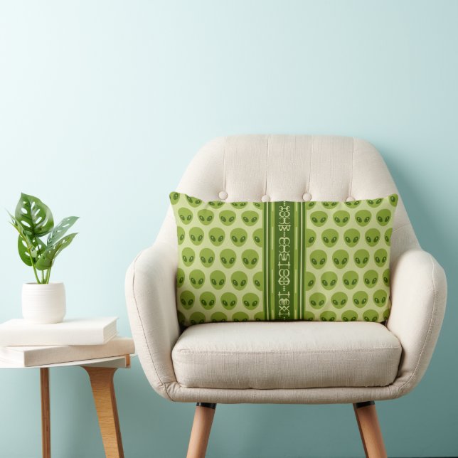 Cute Green Alien Pattern with Your Name in Glyphs Lumbar Pillow (Chair)