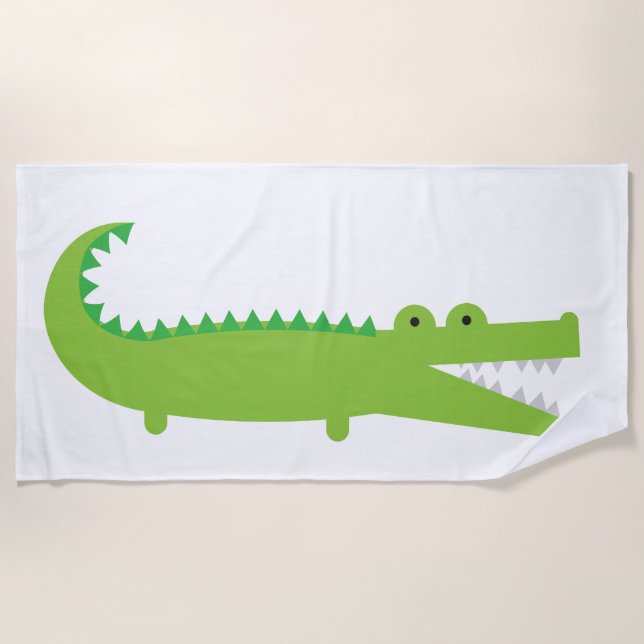 Cute Green Alligator Beach Towel (Front)