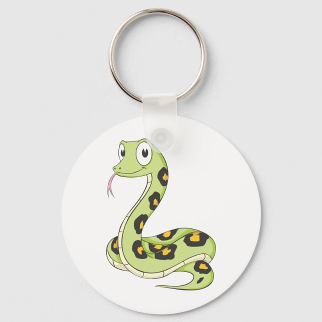 Cute Green Anaconda Snake Cartoon Keychain (Front)