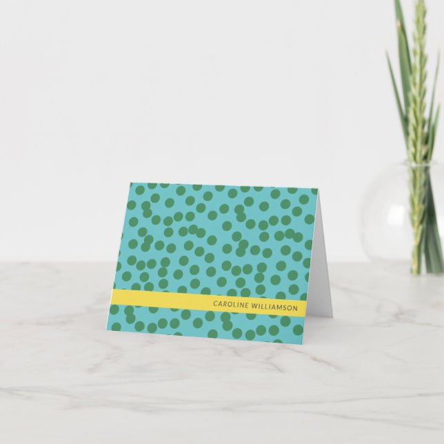 Cute Green and Blue Abstract Dots Personalized   Note Card (Front)