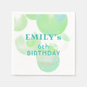 Cute Green and Blue Bubbles Birthday Party Napkin