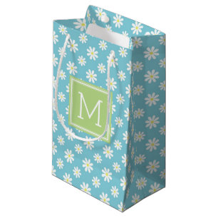 Cute Green and Blue Daisies Pattern Personalized Small Gift Bag