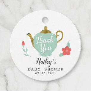 Cute Green and Gold Tea Party Baby Shower Favour Tags