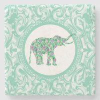 Cute Green And Purple Floral Elephant