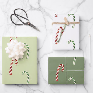 Cute Green and Red Candy Canes Christmas Holiday Wrapping Paper Sheet