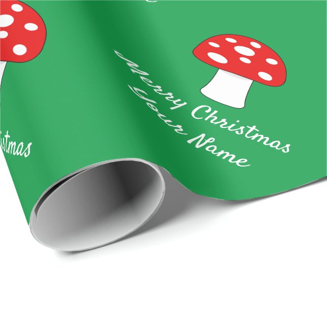 Cute green and red mushroom Christmas Holiday Wrapping Paper (Roll Corner)