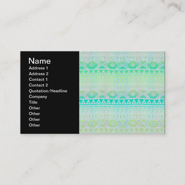 Cute Green and Teal Aztec Stylic Pattern Business Card (Front)