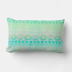 Cute Green and Teal Aztec Stylic Pattern Lumbar Pillow