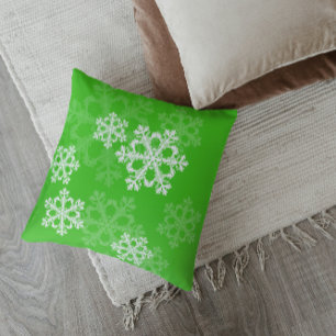 Cute green and white Christmas snowflakes Throw Pillow