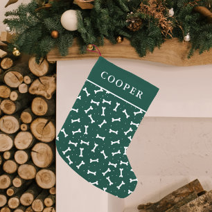 Cute Green and White Dog Bone Pattern Personalized Small Christmas Stocking