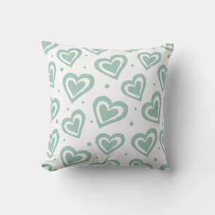 Cute Green and White Heart Pattern Throw Pillow