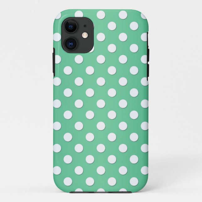 Cute Green and White Polka Dot Pattern Case-Mate iPhone Case (Back)