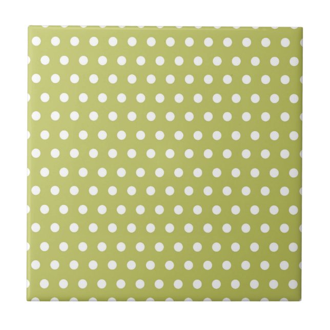 Cute Green and White Polka Dots Pattern Gifts Tile (Front)