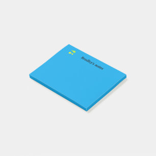 Cute green and yellow fishes on blue post-it notes