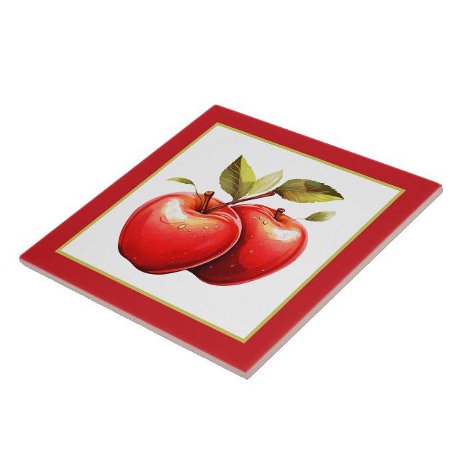 Cute green apple watercolor kitchen  tile (Side)