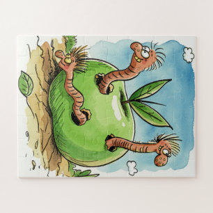 Cute Green Apple Worms Kids Jigsaw Puzzle
