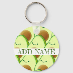 Cute Green Avocado All Over Drawing Custom Name Keychain