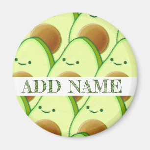 Cute Green Avocado All Over Drawing Custom Name Magnet
