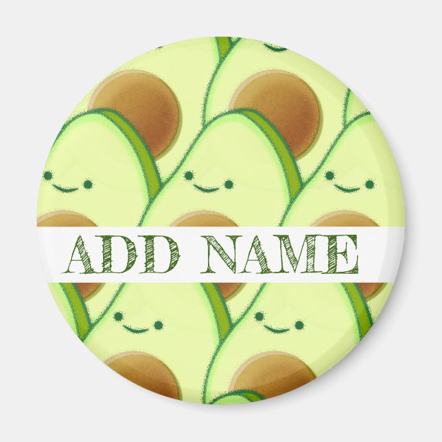 Cute Green Avocado All Over Drawing Custom Name Magnet (Front)