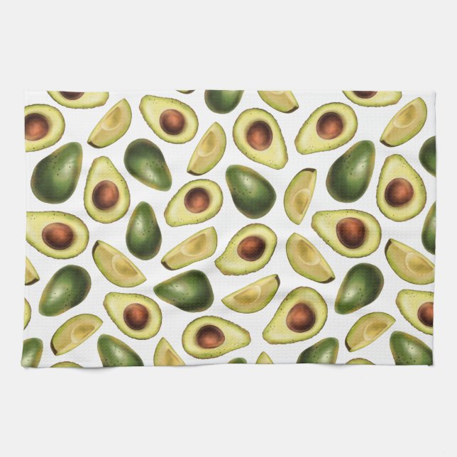 Cute Green Avocado and Avocado Slices Kitchen Towel (Horizontal)
