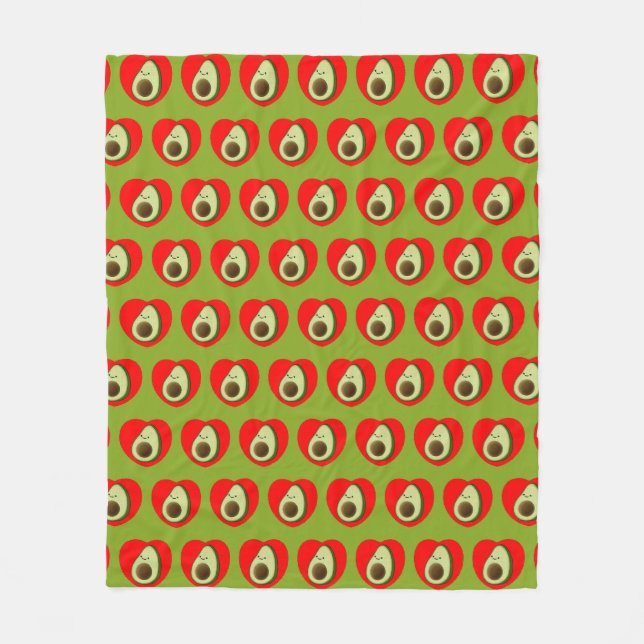 Cute Green Avocado Cartoon In Red Heart Fleece Blanket (Front)