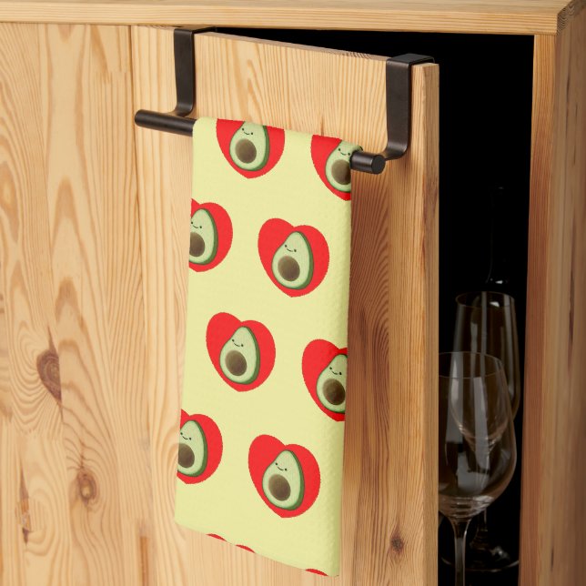 Cute Green Avocado Cartoon In Red Heart Kitchen Towel (Thirds Fold)