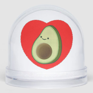 Cute Green Avocado Cartoon In Red Heart Snowglobe