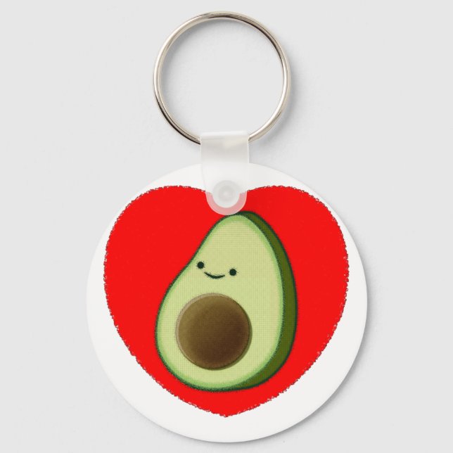 Cute Green Avocado In Red Heart Keychain (Front)