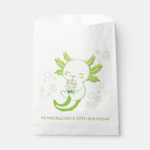 Cute Green Axolotl Bubble Boba Tea Birthday Party Favour Bag