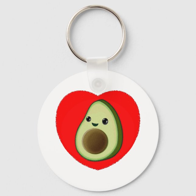 Cute Green Baby Cartoon Avocado In Red Heart Keychain (Front)