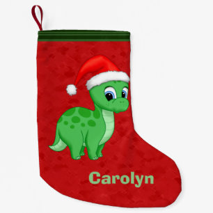 Cute Green Baby Dinosaur with Santa Hat Small Christmas Stocking
