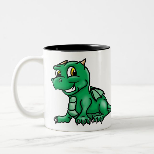 Cute Green Baby Dragon Two-Tone Coffee Mug (Left)