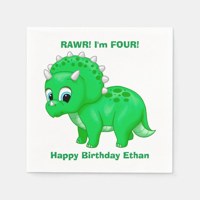 Cute Green Baby Triceratops Dinosaur Napkin (Front)