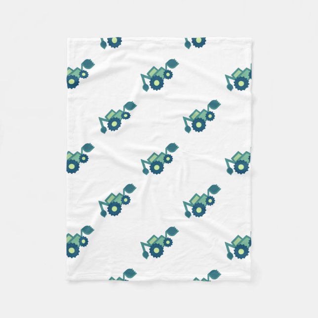Cute Green Backhoe Funny Excavator Digger Boys Fleece Blanket (Front)