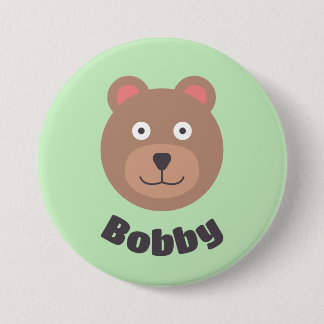 Cute Green Bear Name Tag 3 Inch Round Button