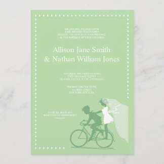 CUTE Green Bicycle Couple Wedding Invitation