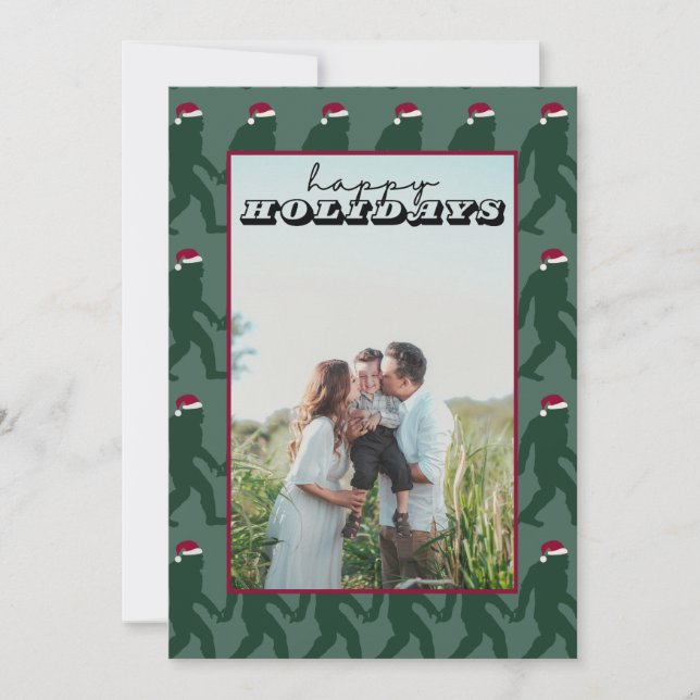 Cute Green Bigfoot Santa 1 Photo Christmas Card (Front)