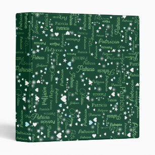 Cute Green Binder with Her Name, Hearts & Stars