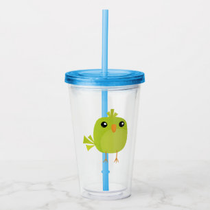 Cute Green Bird Cartoon Acrylic Tumbler